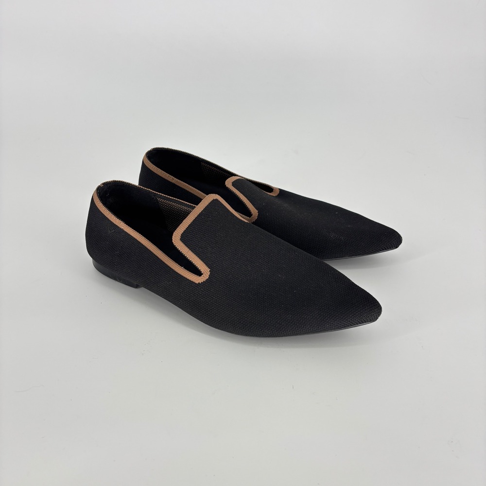 Vivaia Pointed-Toe Knit Loafers Black/Tan Women Size 37.5 Flat Comfort Washable